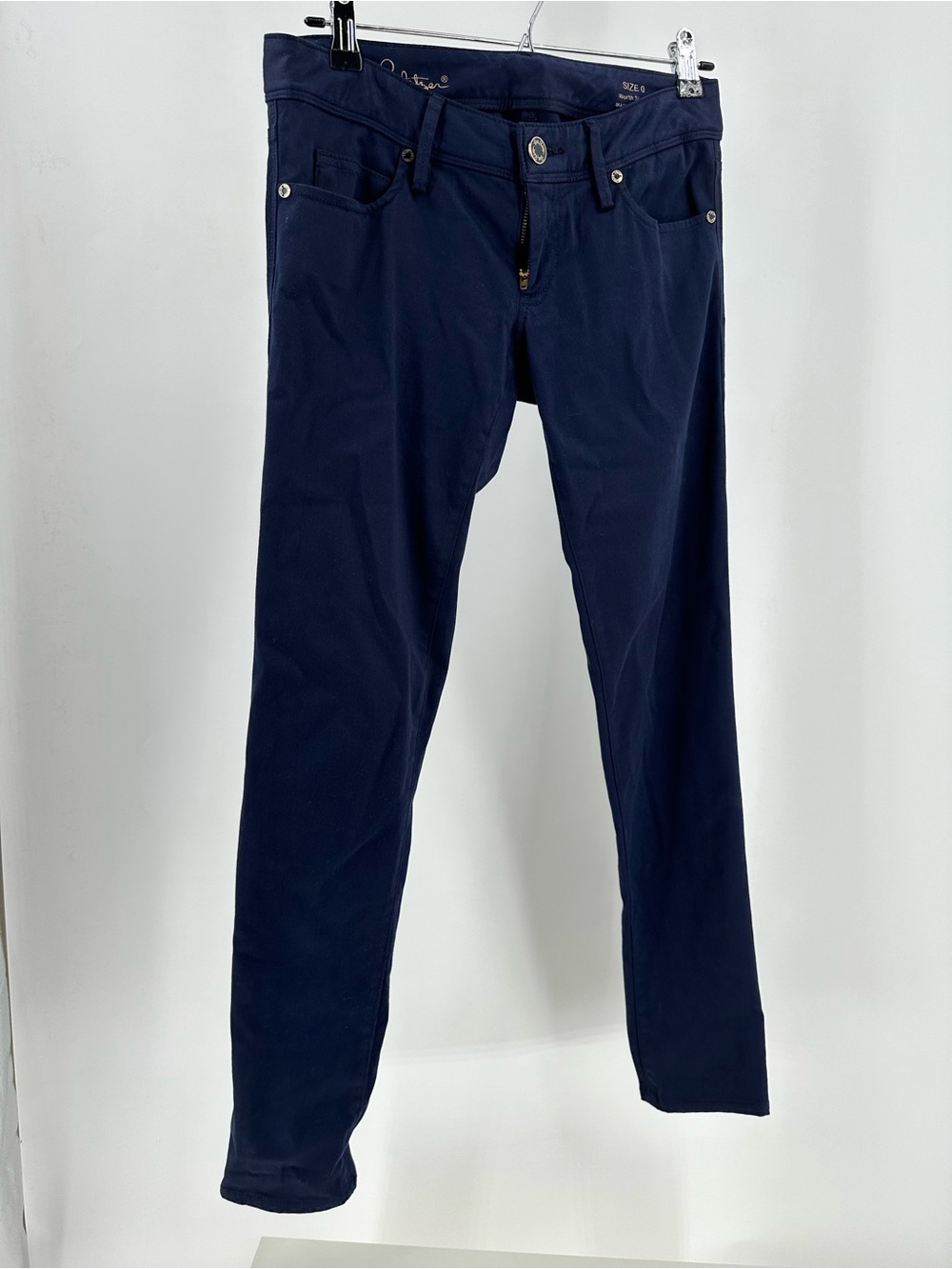 Lilly Pulitzer Worth Skinny Pants Women 0 Navy Blue Stretch Twill Sateen Casual